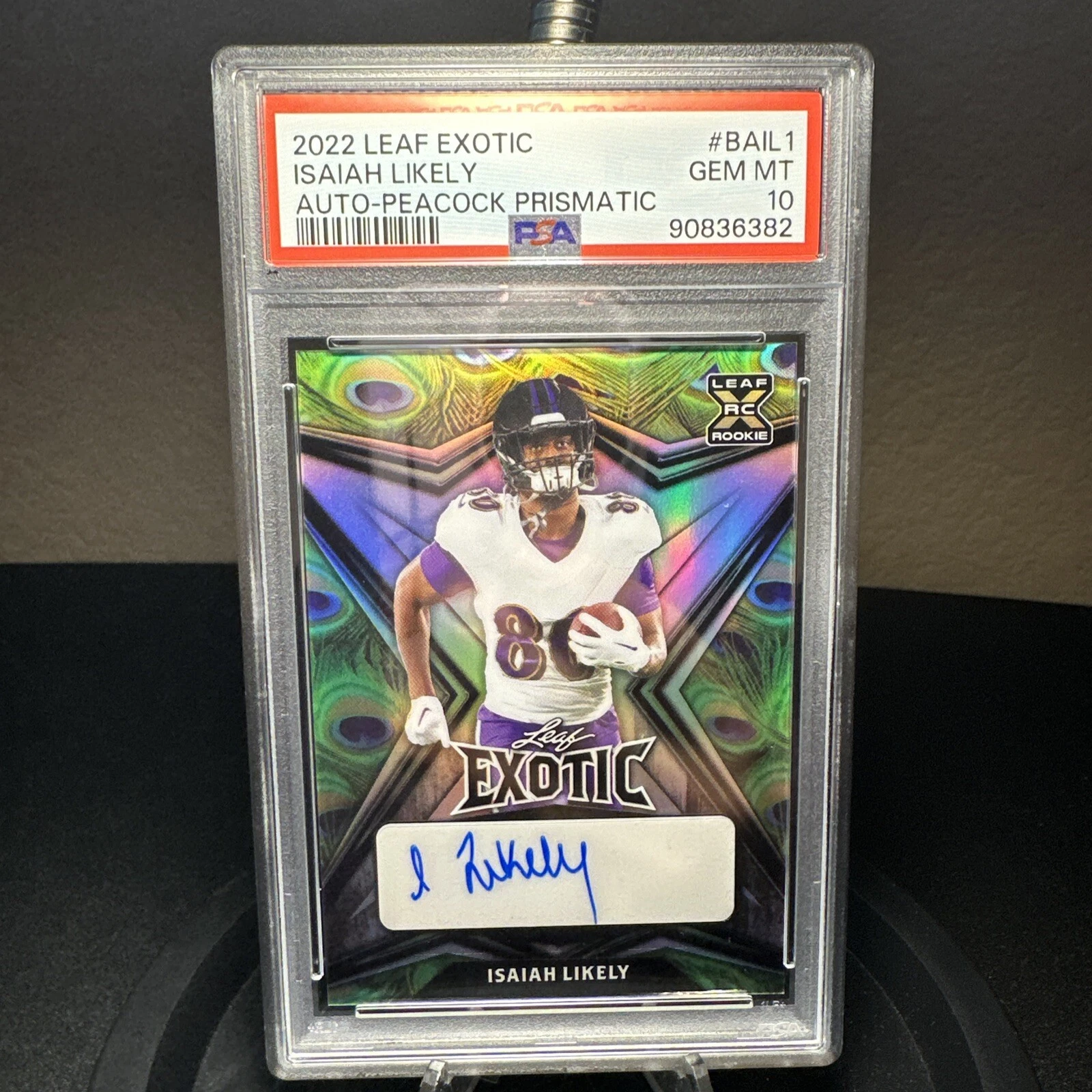 Isaiah Likely Leaf Exotic Autographs #BAIL1 Peacock Prismatic