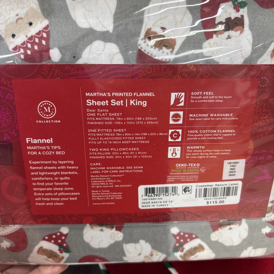 Franela de algodón estampada colección Martha Stewart 4 piezas F Dear Santa, King Foto 3 de 3