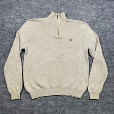 Polo Ralph Lauren Mens Large Tan Beige 100 Cotton Quarter Zip Sweater Pullover
