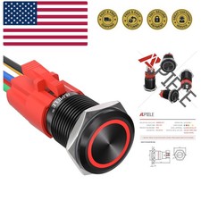 16mm Latching Push Button Switch 12V DC On Off Black Shell with LED Angel Eye...