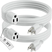 3 FT Extension Cord, 2-Pack Short Power Cord, Indoor/Outdoor 16 Gauge 3 Prong