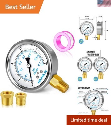 Professional Liquid-Filled Pressure Gauge 0-10 PSI with NPT Threads for Easy Fit