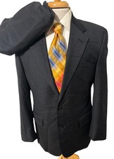 Jos A Bank Italy Made Suit 40R Pants 34x31 Black Blue Plaid Wool Lightweight