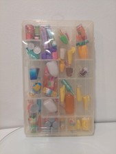Doll Food Drinks Bottles Glasses Mugs Mixed Lot In a Plastic Devided Storage