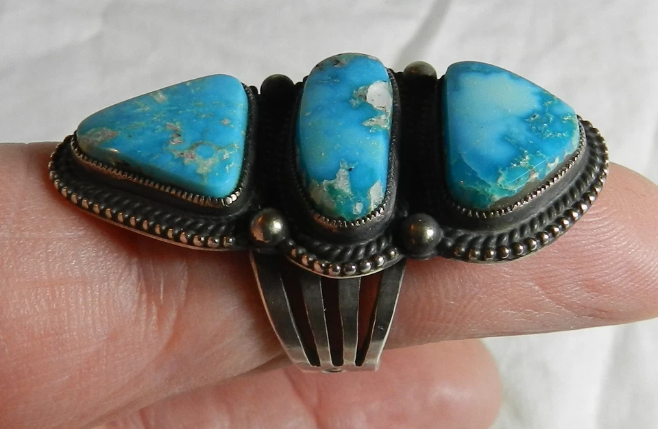Native American Navajo Sterling + Turquoise Ring by Calvin Martinez - Size 9 - Image 2 of 4