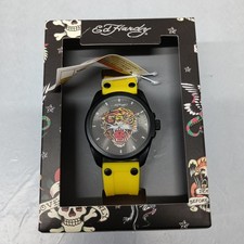 Ed Hardy Men's Watch Tiger Face Yellow Silicone Adjustable Strap