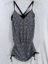Athleta Swim Tankini Top 36B 36C Black White Swimsuit Scrunch Sides Laguna