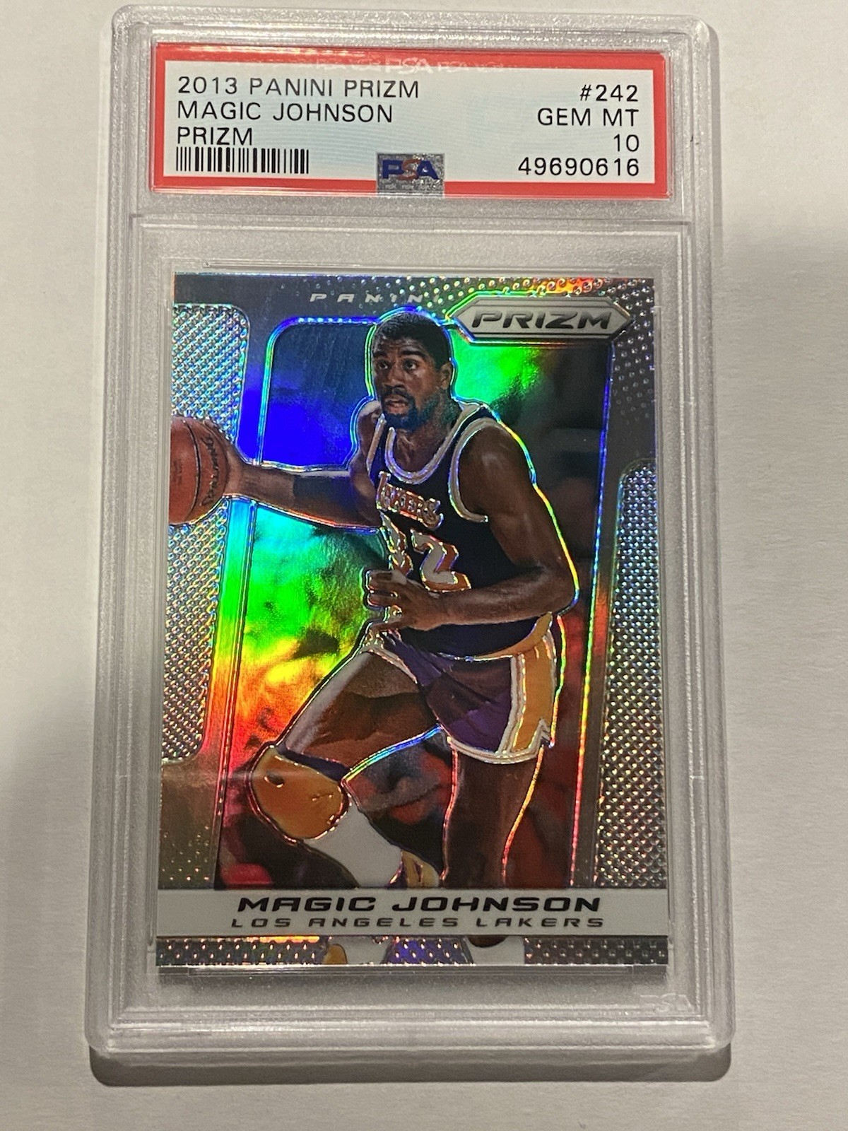 MAGIC JOHNSON 2013-14 PANINI PRIZM SILVER # 242 SP PSA 10 GEM MINT L.A. LAKERS