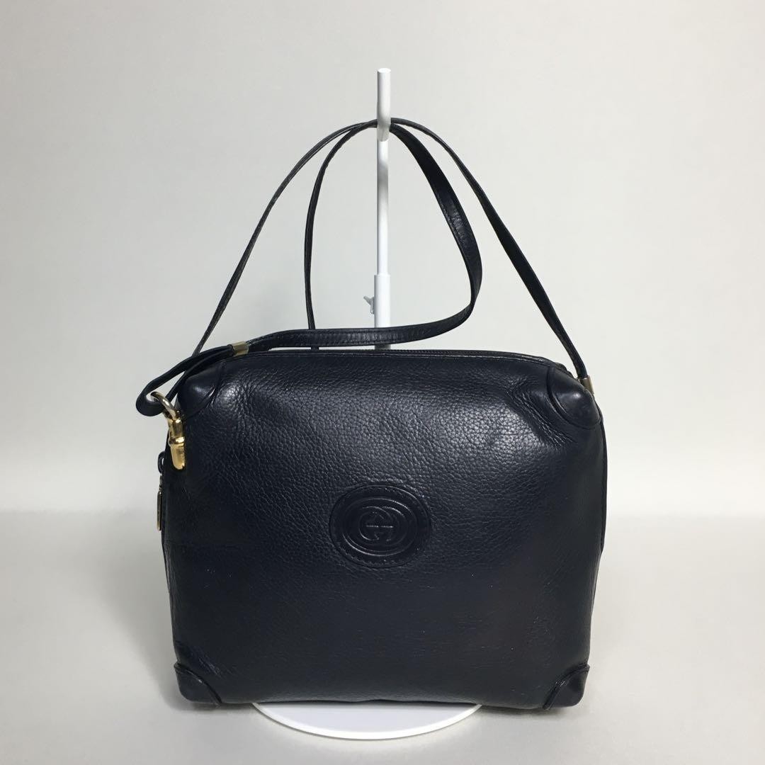 Gucci Shoulder Bag Leather Navy Gg Logo