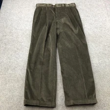 Corbin OTC Off The Cuff Pants Mens 33 Olive Green Corduroy Pleated Cuffed Dress
