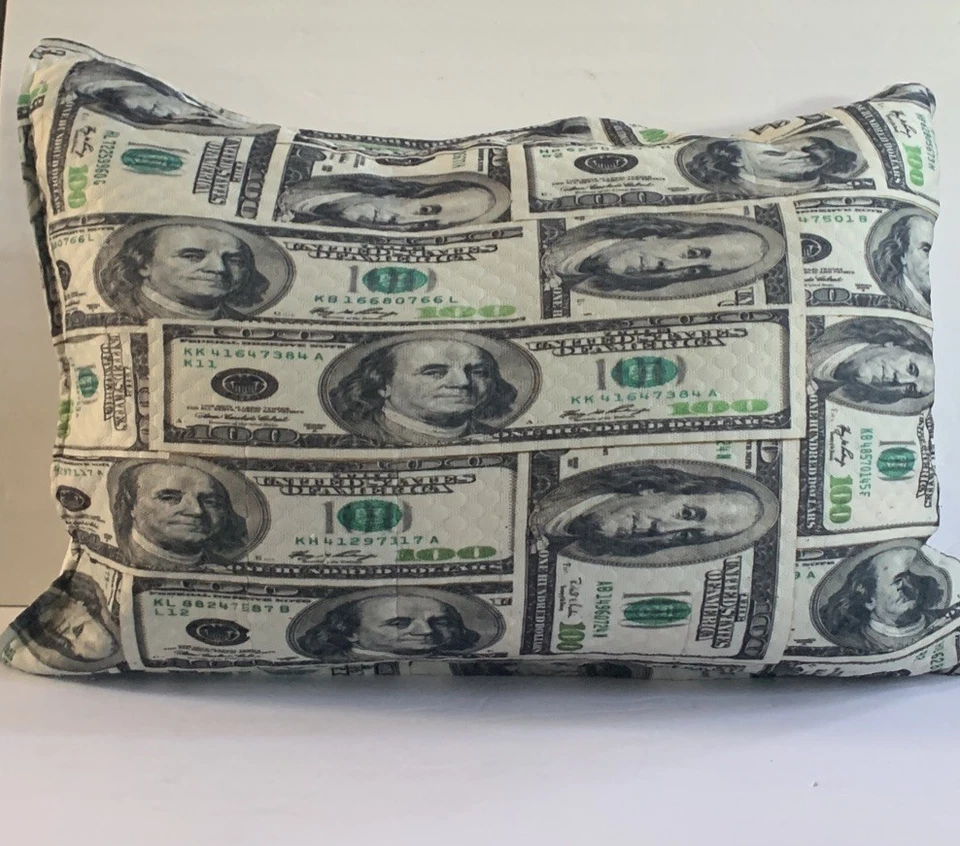 Money 100 Dollar Bill Standard Size Pillow Cover Accent Throw Green 26”x19” READ - Image 2 of 4