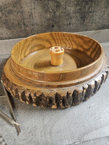 Vintage Nut Cracker Set Round Wooden Bowl with 4 Picks and 1 Cracker 7"D x 2"H - Picture 7 of 7