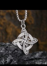 Vintage Witches Ties Knot Pendant Necklace Lucky Protection Silver Chain