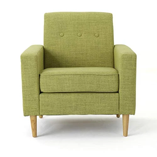 Silla de club Sawyer Mid-Century moderna de tela, verde apagado/natural Foto 2 de 4