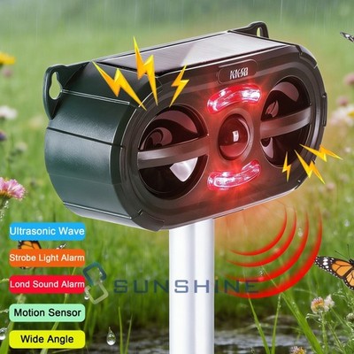 360° Solar Animal Repellent PIR Flashing Light Sonic Deterrent Dogs Bird Skunk