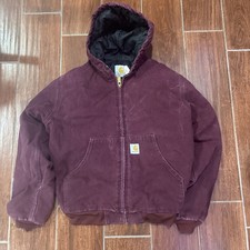 Vintage Carhartt Jacket Youth Large Plum Purple Active Hooded Quilt Lined USA