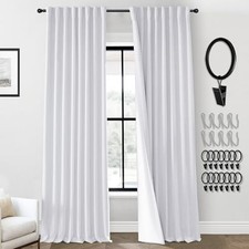 White Linen Blackout Curtains 90 Inches 52"W x 90"L Pack of 2 Greyish White