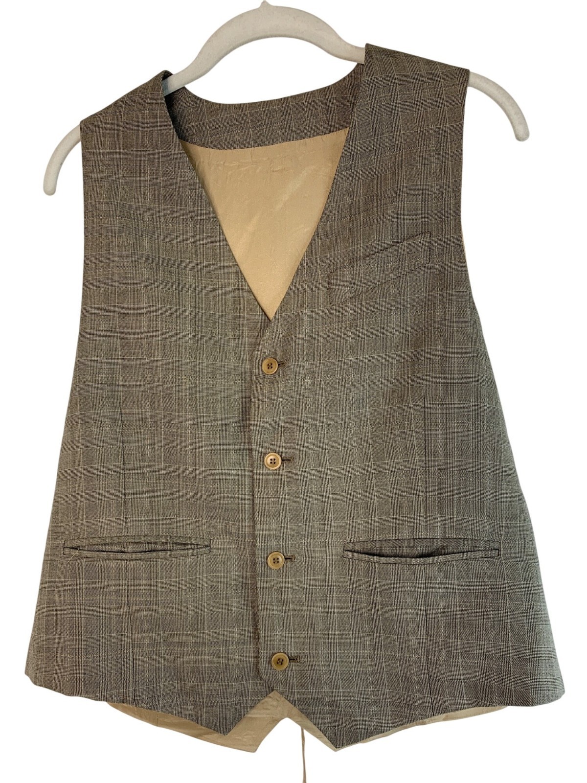 Van Heusen Mens Plaid Vest Size 42 Tan & Black Adjustable Fo