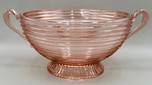 Anchor Hocking Manhattan Pink Depression Glass Ribbed Bowl with Handles