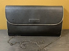 Vera Bradley Black Faux Leather Flap Clutch Classic Purse Chain Strap Crossbody