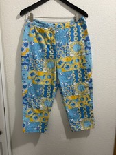 Vintage Lilly Pulitzer Pant Women 12P Blue Floral King Court Patch Retro Core