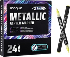 Metallic Acrylic Paint Markers, 24 Colors Dual Tip Acrylic Metallic Markers Set