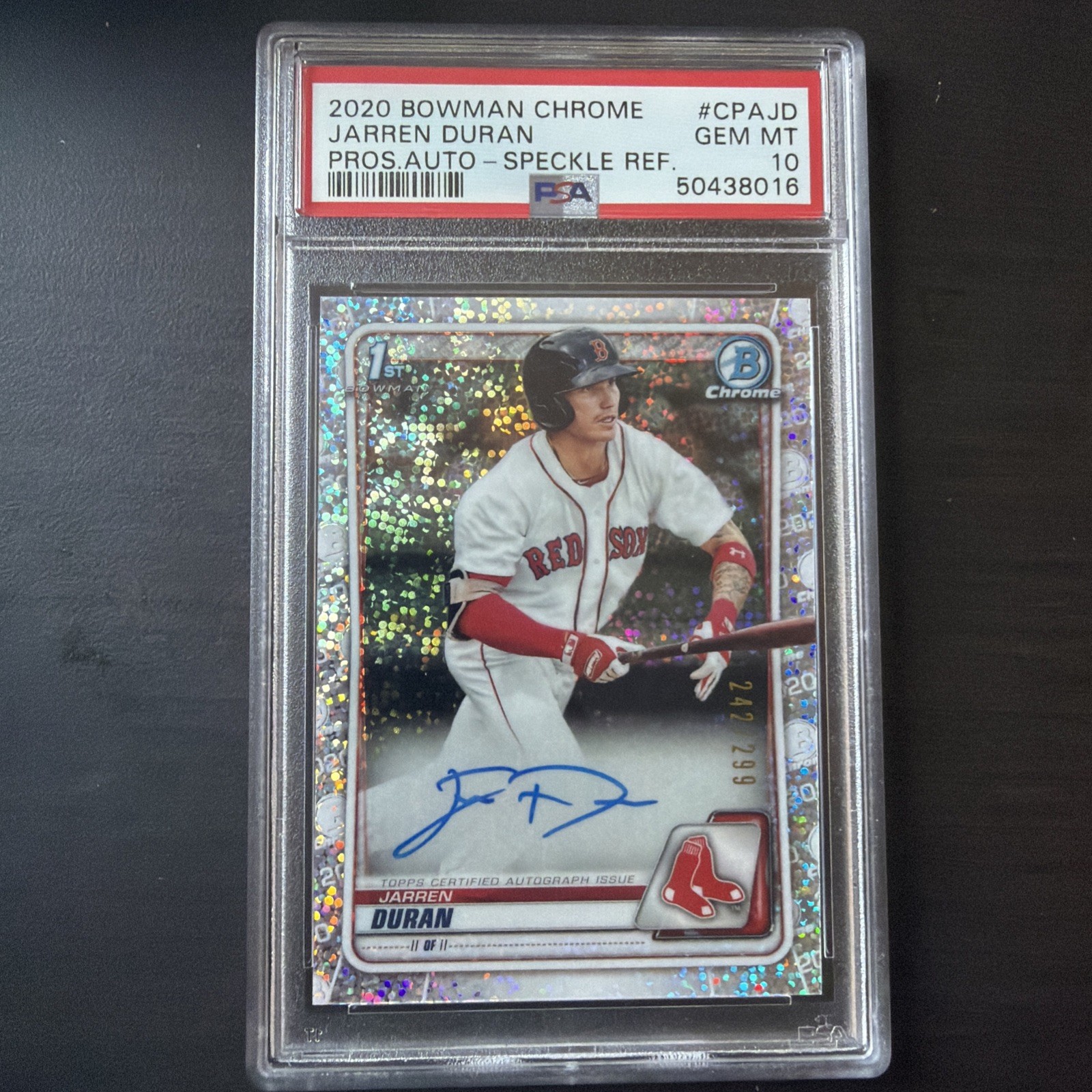 2020 Bowman Chrome Jarren Duran Speckle Refractor Autograph 242/299 PSA 10 Auto