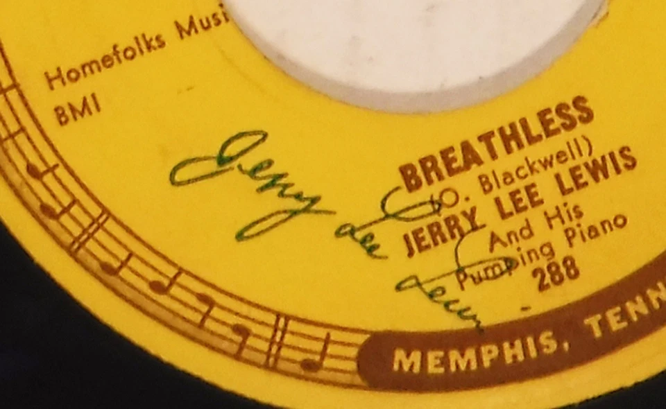JERRY LEE LEWIS/ SUN 288 / BREATHLESS +1 / AUTOGRAPHED BEECHNUT PROMO/ 7” 45 RPM Foto 2 de 3
