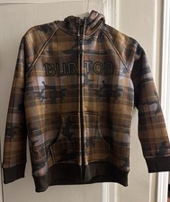 BURTON fleece zip snowboard hoodie orange brown plaid  camo Youth Size L  NWOT