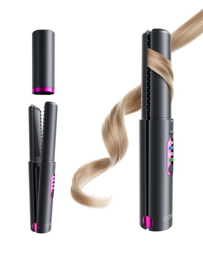 Cordless Hair Straightener and Curler 2 in 1 Mini Curling Iron Straightener C...