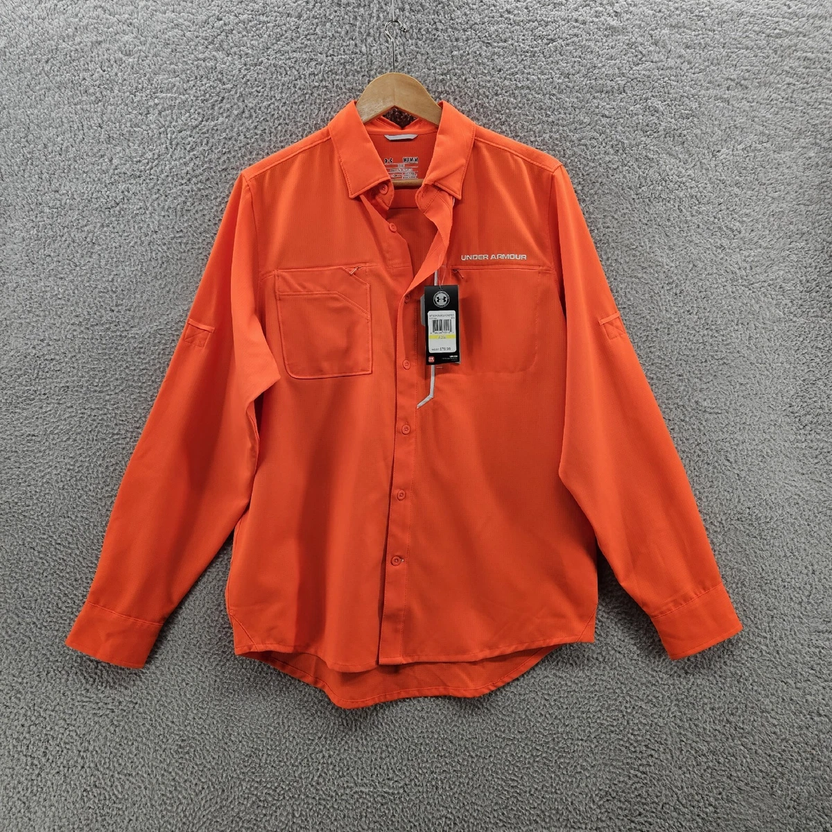 Under Armour Fishing Shirt Men's Size Medium Orange Button up 1271567  ArmourVent