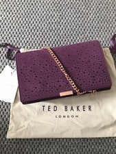 BNWT Ted Baker Brand New Purple CrossBody Handbag Clutch Bag Rose Gold Chain