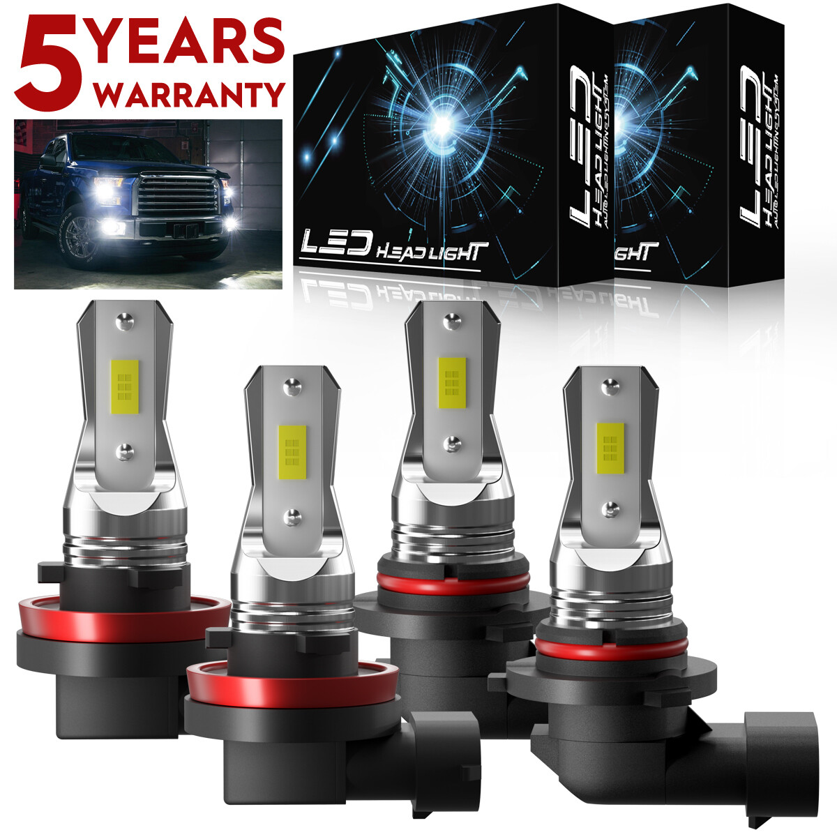 9005 H11 LED Headlight Combo Kit Super Bright White High Low Beam Bulbs