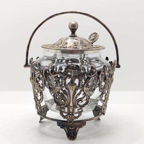 Ornate Silver Plate Sugar Bowl / Condiment Pot with Spoon, European