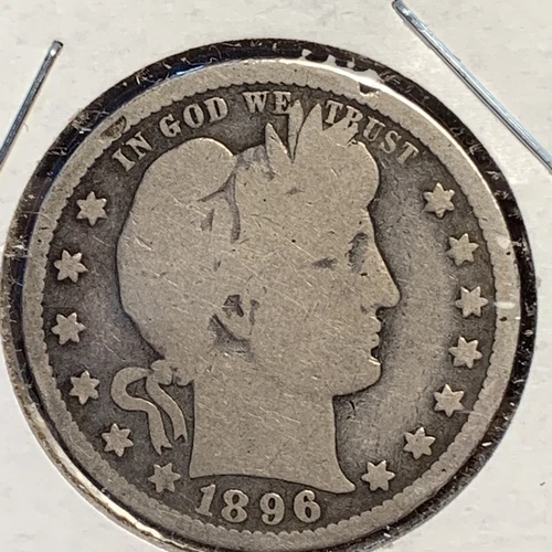 BARBER QUARTER DOLLAR ~ AVERAGE CIRCULATED ~ 1896 O