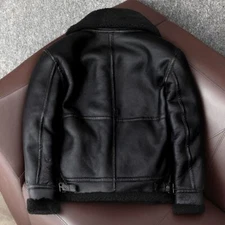 Men’s B3 RAF Bomber Black Aviator Flying Fur Shearling Real Leather Jacket Coat
