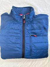 ORVIS MEN'S MIXED MEDIA Full Zip Quilted Mock Neck JACKET(BLUE MED)GENTLY USED