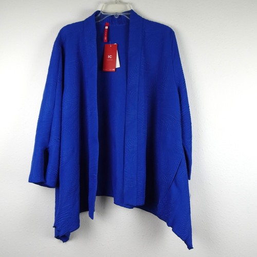 IC Collection Open Front Cardigan Jacket Women's Plus Size 1X Blue Textured