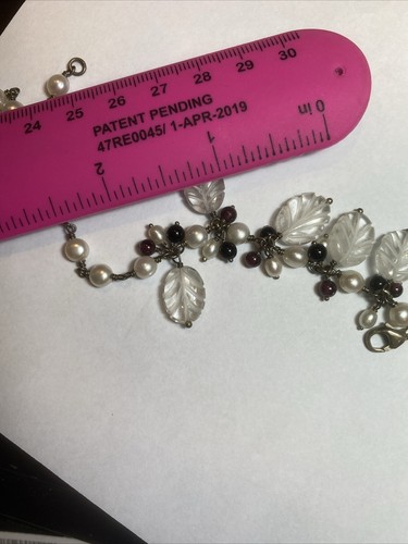 CARVED QUARTZ QUARTZ GARNET REAL PEARLS PIGTAIL NECKLACE 925 - Picture 14 of 14