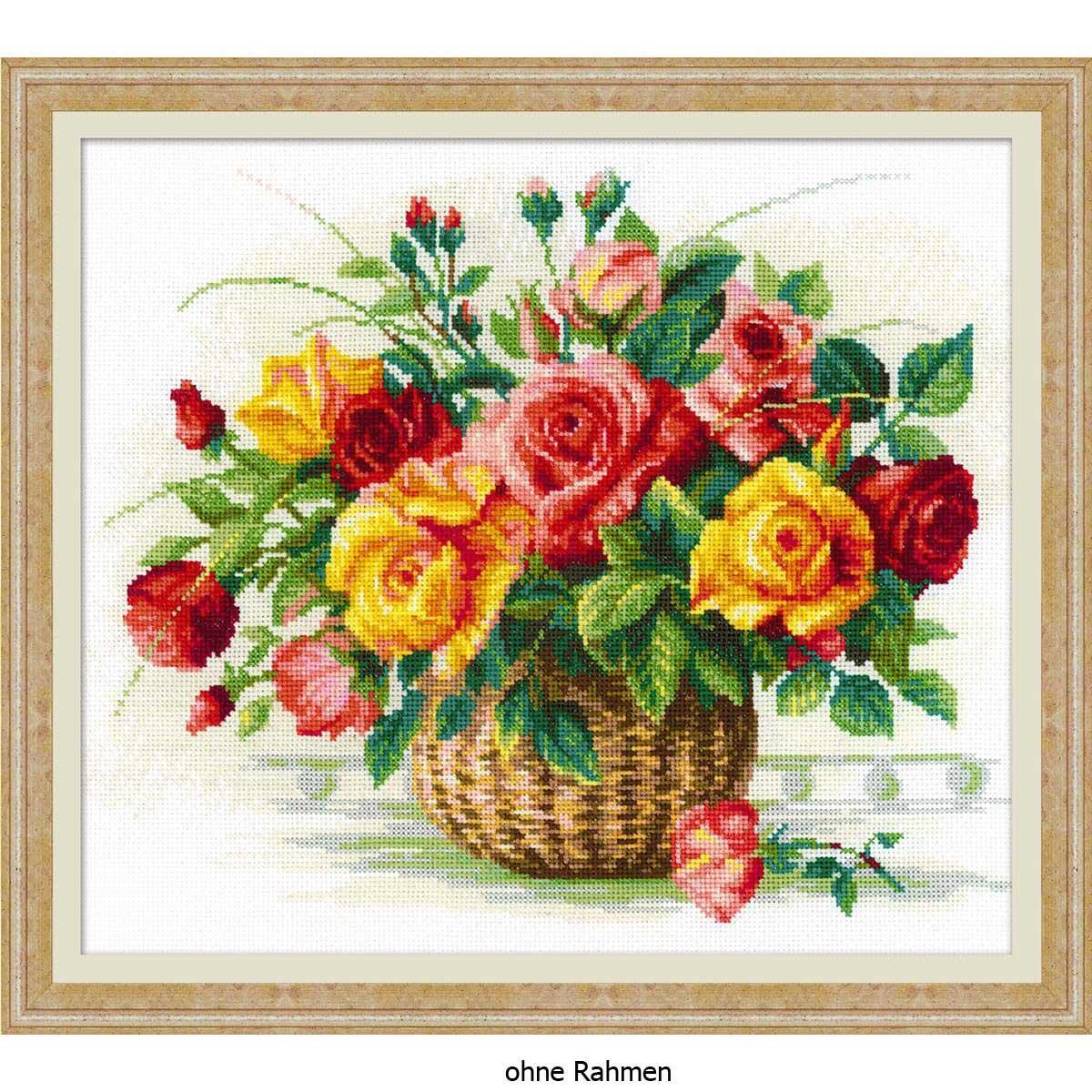 Riolis counted cross stitch Kit Basket With Roses, DIY