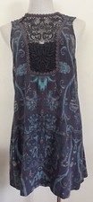 Free People Mirabelle Lace Shift Mini Dress Block Print Blue Small