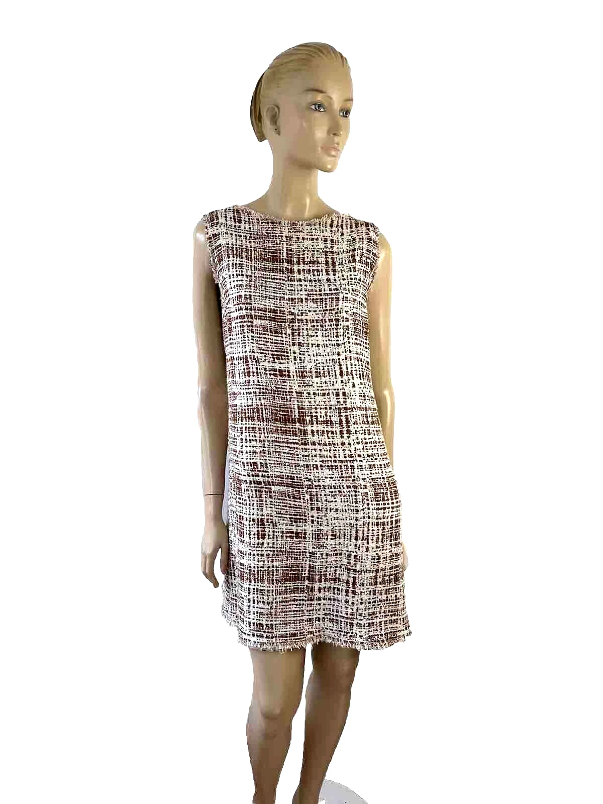 ABITO SENZA MANICHE PRADA MILANO TWEED BORDI FRAY TAGLIA 46