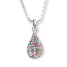 Tear Drop Pendant Made with Swarovski Crystal Multi Col. Love Necklace 18" Chain