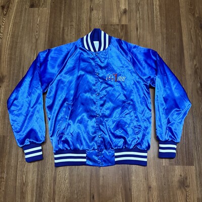Vintage McDonald’s Blue Satin Bomber Jacket SZ M Golden Arches #1 Rare 