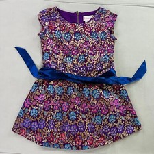 VTG American Youth Girl Purple Floral Embroider Scoop Neck Midi Dress-6Y-0378