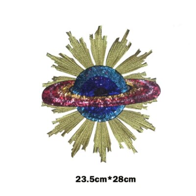 Large Saturn Purple Rays Iron/Sew-On Cloth Applique Celestial Patch