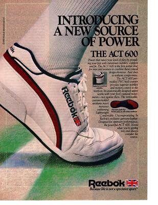 1985 Reebok The Act 600 Tennis Shoe Leather Sneaker PVC Heel Counter Print Ad