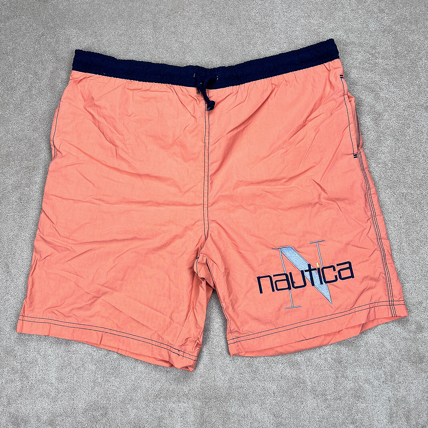 Nautica Mens Swim Trunks Orange Size Large 16*18 Big Logo Pocket