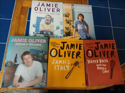 Jamie Oliver Cookbook Bundle x 5 Naked Chef 1, 2 & 3, Jamie's Italy, J's Dinners