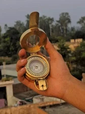 Vintage Old Style Military Compass Nautical Pocket Shiny Brass British Prismatic